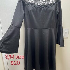 Elegant Black Lace Trim Dress